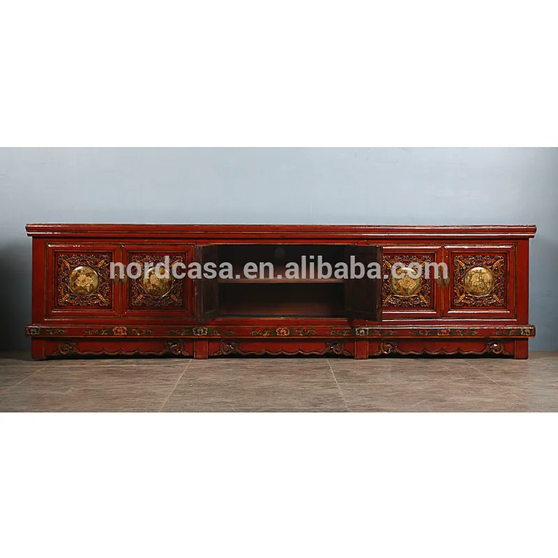 Chinese antique asian furniture tv cabinet chinese antique furniture red cracked cabinet