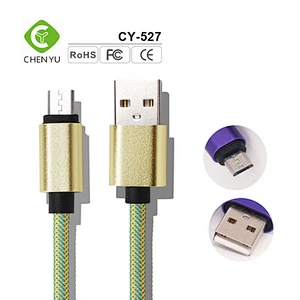 Colorful Fabric Nylon Braided Cloth Woven Metal Head Micro USB Data Charger 1m Cable