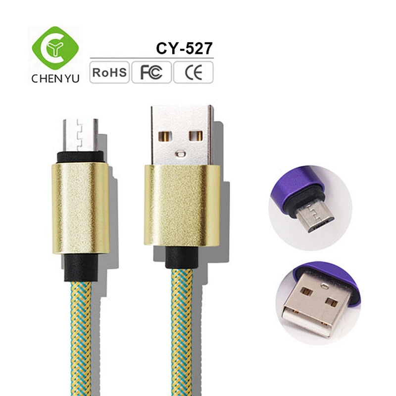 Colorful Fabric Nylon Braided Cloth Woven Metal Head Micro USB Data Charger 1m Cable