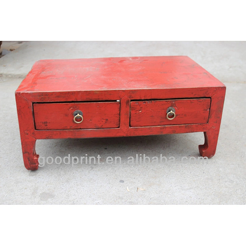 Chinese Antique Vintage Handcrafted Red Little Rectangular Wood Table