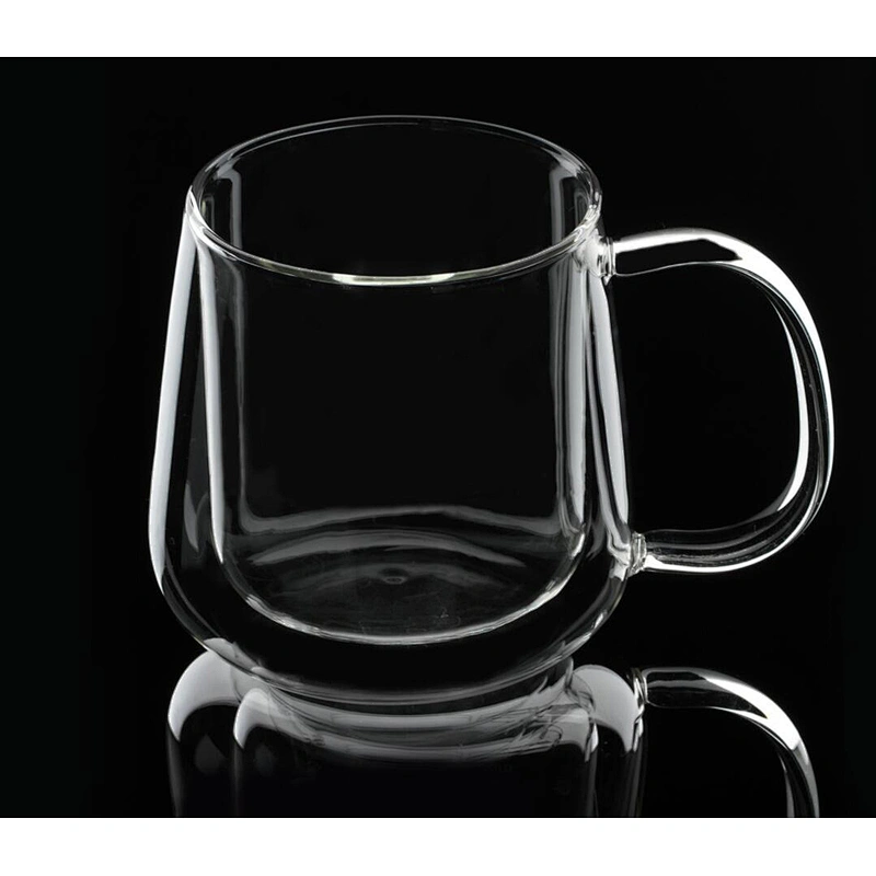 400 ml Double Wall Glass Mug Customized Logo Glass Water Bottle Juice Cup with Handle