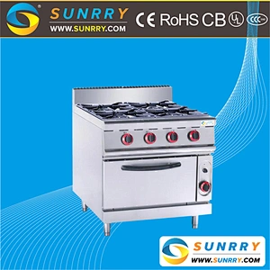 Commercial stainless steel body floor type cooking range with gas oven and 4 burner gas cooker