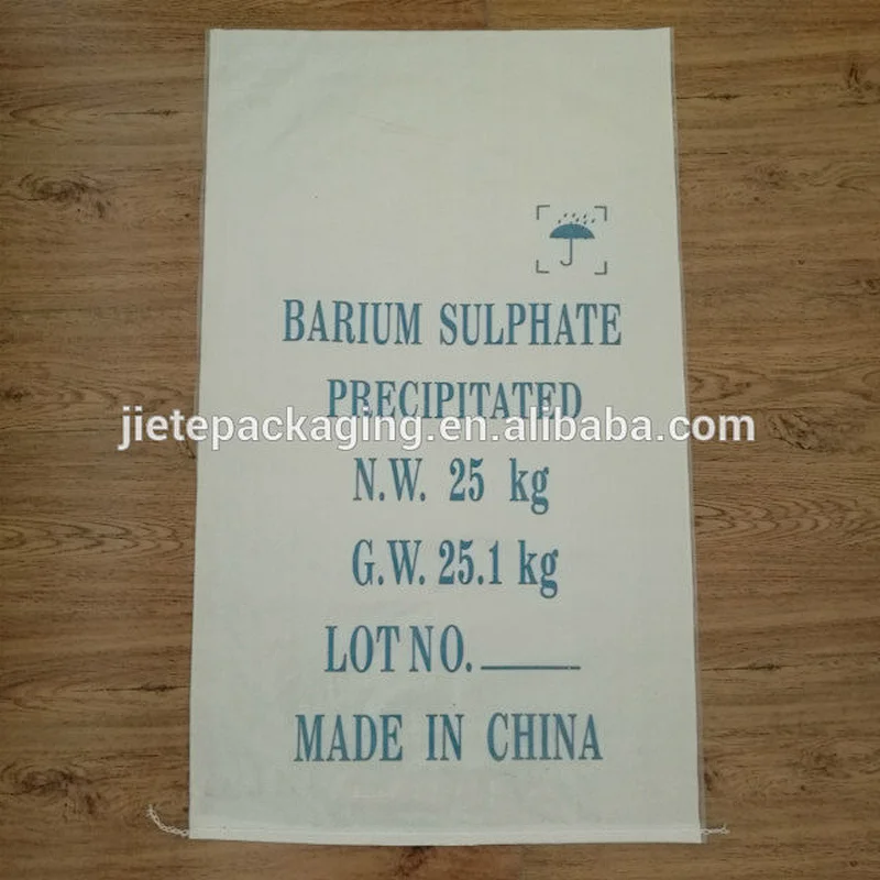 25kg white pp woven plastic chemical packing bag for barium sulfate