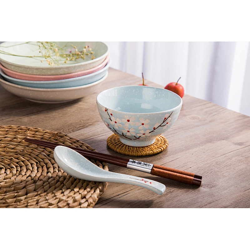 Ceramic Bowl Tableware Snowflake Pattern Rice Bowl High Quality Multiple Color Creative Screw Bowl