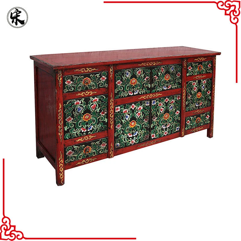 beijing Chinese Antique Tibetan reproduction wood furniture with hand painted