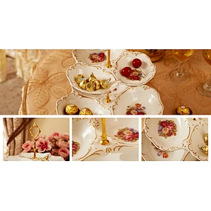 European Ceramic plate three layers of fruit plate gold crown design for celebration