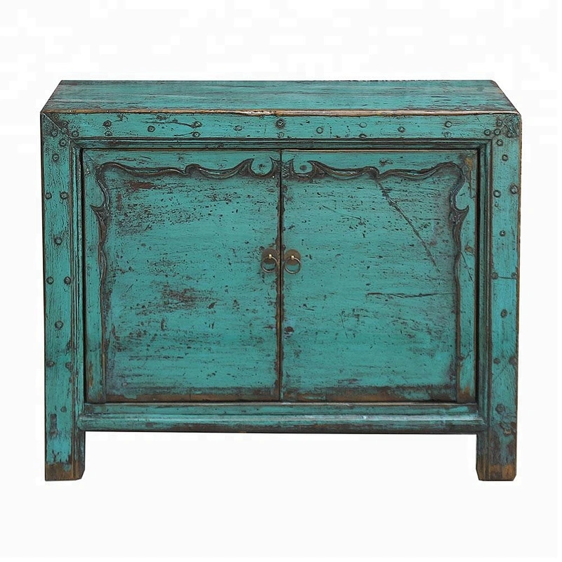 chinese antique distressed lacquered wooden beside cabinet mongolian furniture