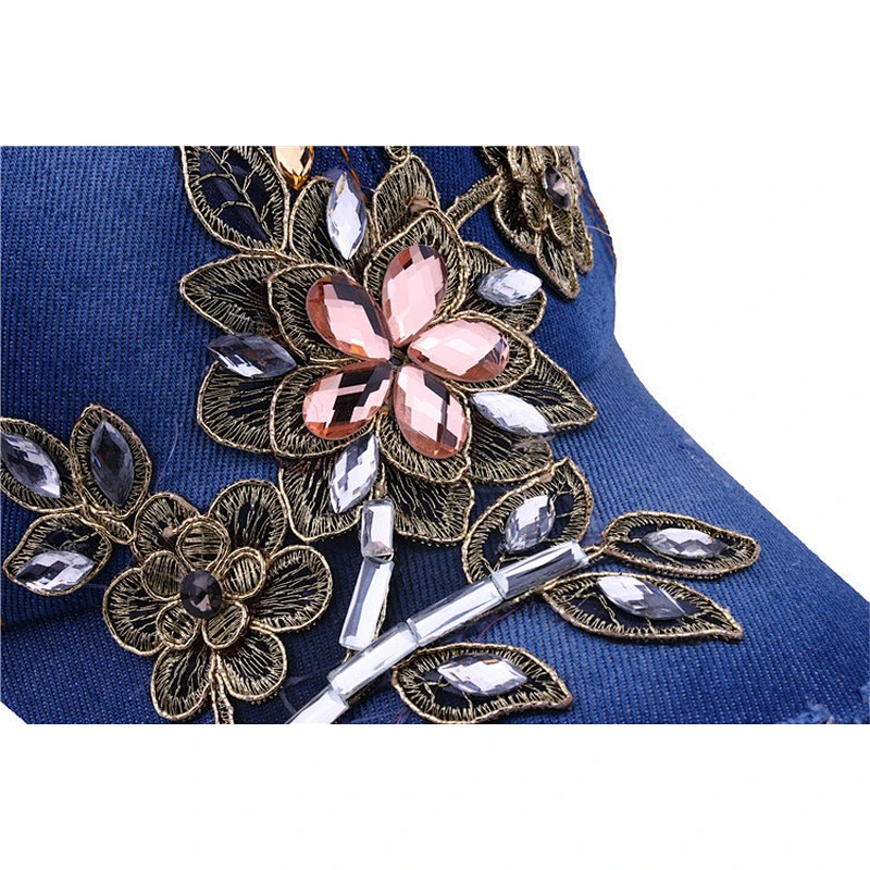 Wholesale fashion 6 panel dad hats colorful bling rhinestone logo ladies baseball hat and cap
