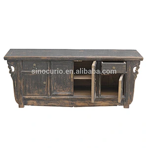 Chinese antique wooden home furniture shabby chic black TV cabinet
