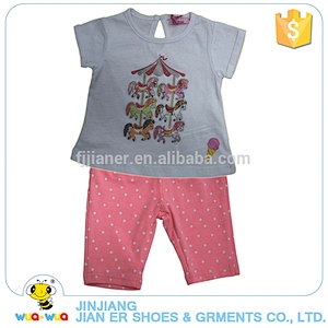 Simple style kids girls leisure short sleeve top and pants clothes set
