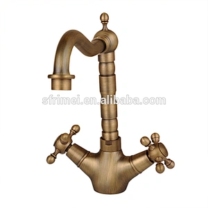 Long Dual Handle Antique Brass Bronze Basin Bathroom Faucet