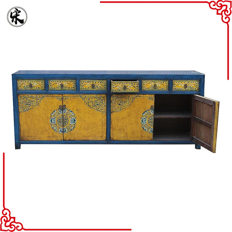 chinese antique solid wood pine painted furniture for stores
