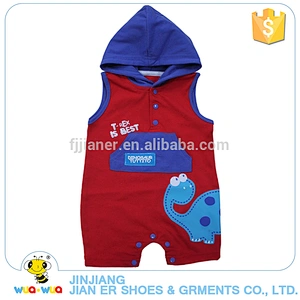 Summer sleeveless hooded baby boy cotton romper