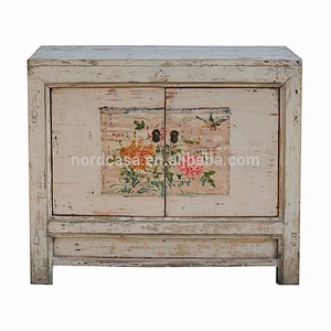 Unique antique chinese furniture white wash finished with painting sideboard