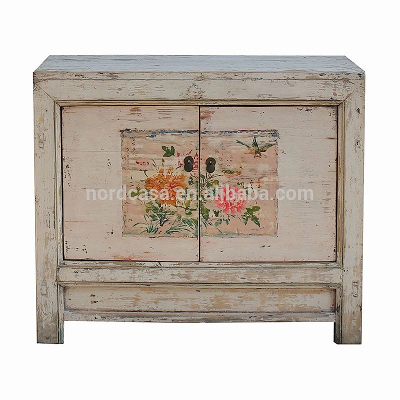 Unique antique chinese furniture white wash finished with painting sideboard