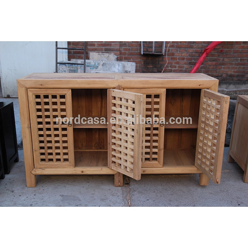 Chinese antique solid wood painted buffet sideboard Blue White Natural wood cabinet