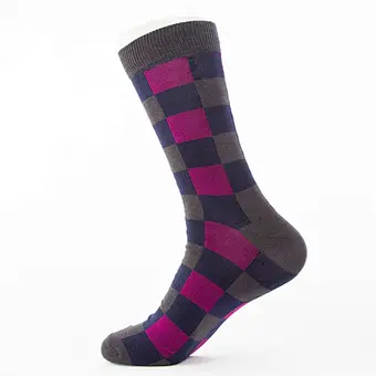 women lady colorful checked pattern cotton crew socks