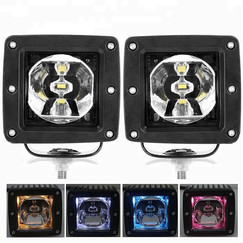 Remote Control 3Inch Cube LED Pods 15W Backlit RGB Work lights