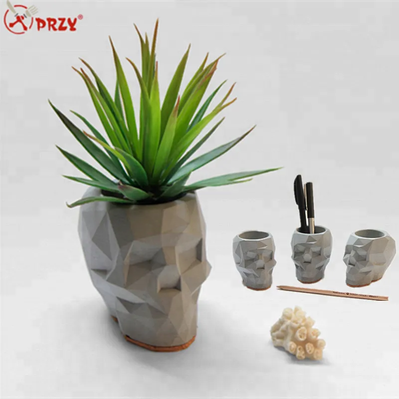 New item 3D concrete Skull pen holder mold silicone Skeleton concrete vase decorations silicone molds