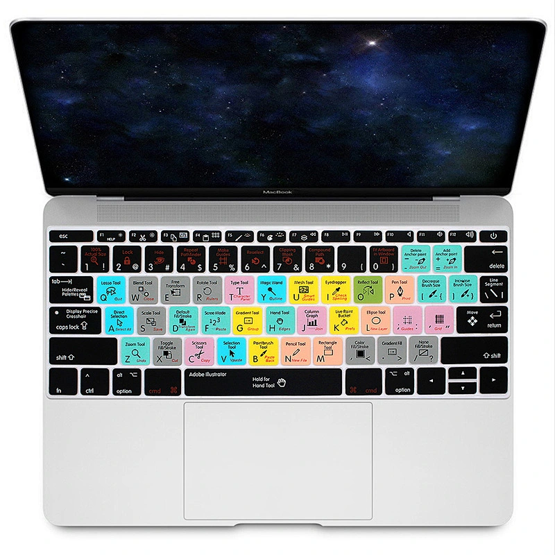 My Ali baba Hot Selling For Mac OSX Illustrator AI Davinci Reslove Silicone Shortcuts Keyboard Cover for mac retina 12 keyboard