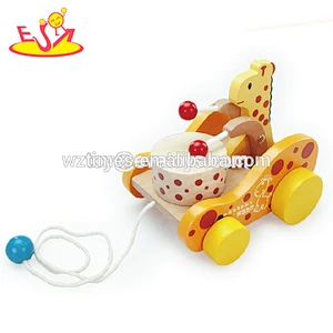 Wholesale preschool educational toys wooden animal cart pull along toy for kids WJ278241