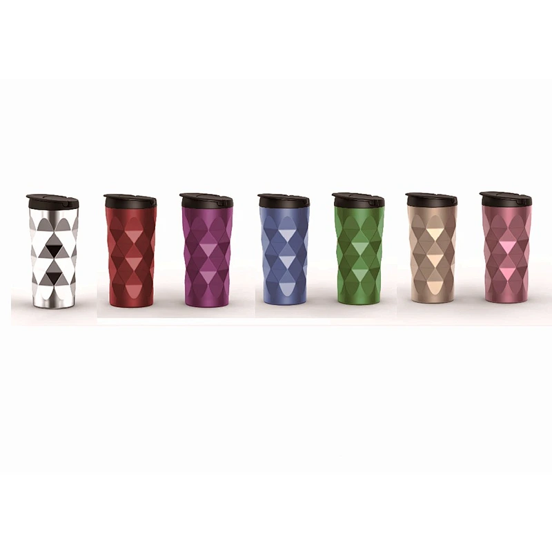 Novel Style Vacuum Cup Diamond Pattern Car Cup Stainless Steel Vacuum Flask Coffee Cup Easy to Take