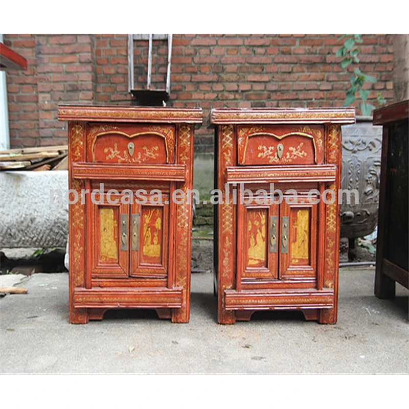 bedroom old cabinet chinese antique small cabinet red&black