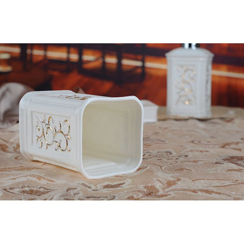 Home Porcelain Toilet Set China Supplier in-stock Toothbrush and Gargle Cup Fashion 5pcs Ceramic Bathroom Set