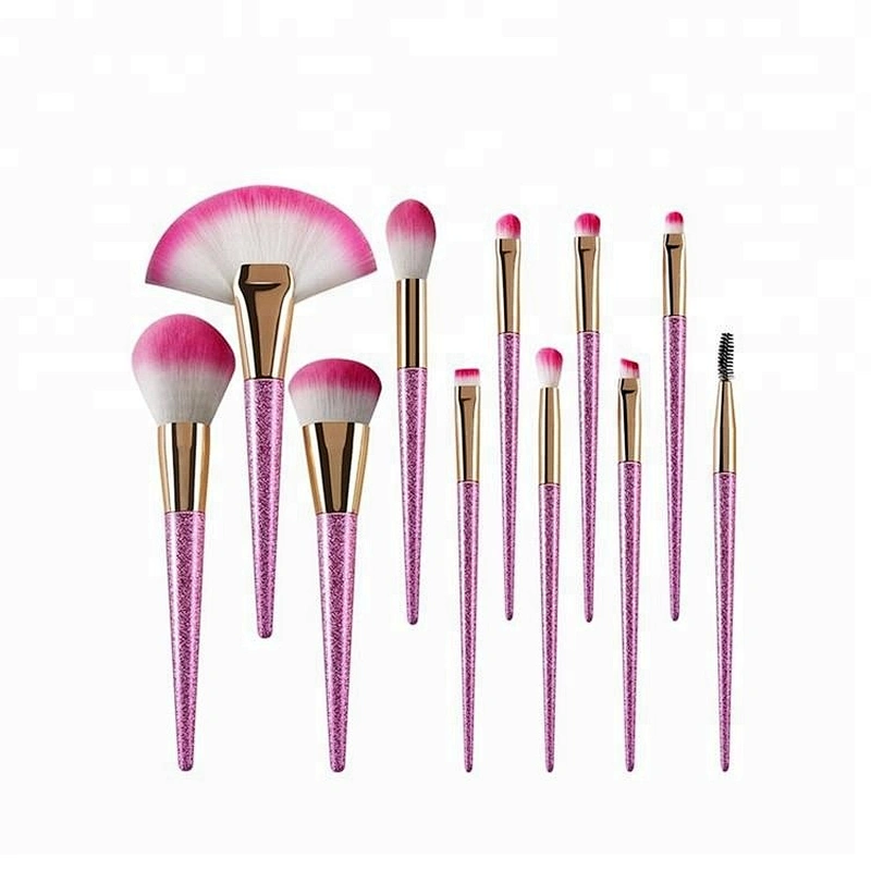 Pink 11pcs Glitter Diamond Makeup Brush Kit With Makeup Bag