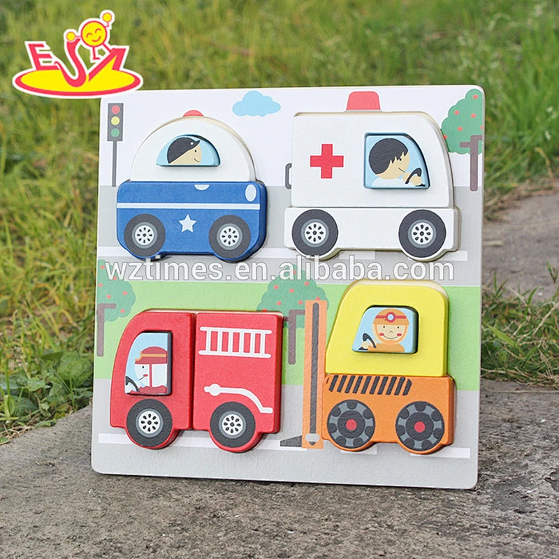 2018 New design educational car shape wooden 3d puzzle toys for kids W14D022