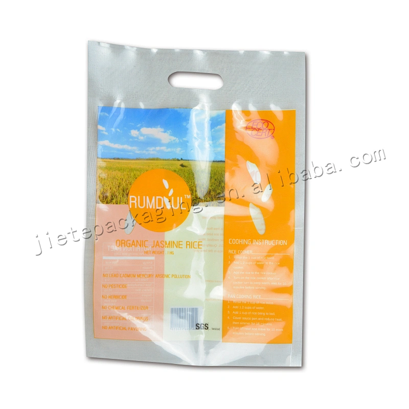 High quality 150 micron PE 1kg bag of rice jasmine rice vacuum bag with plastic handle