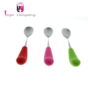 Custom Unbreakable Restaurant Cooking Mini Stainless Steel Spoon With Silicone Handle