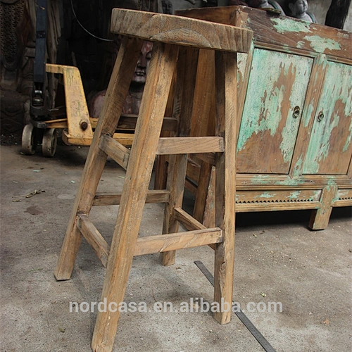 Chinese antique rustic wooden natural color stool