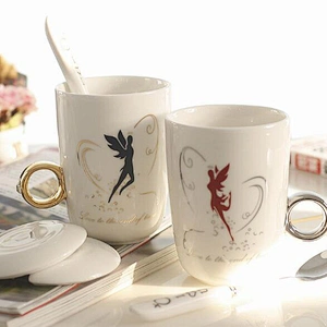 Factory Wholesale Color Changing Coffee Mug Custom Logo Ceramic Water Cup Luxury Couple Cup with Spoon and Handel
