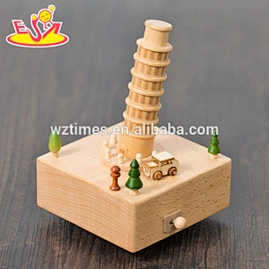wholesale Customized cartoon wooden carousel music box natural color wood carousel music box W07B039