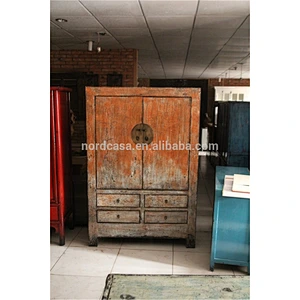 2 door 4 drawer wardrobe in old frame with new high glossy in orange shiny finish chinese antique asian old furniture cabinet