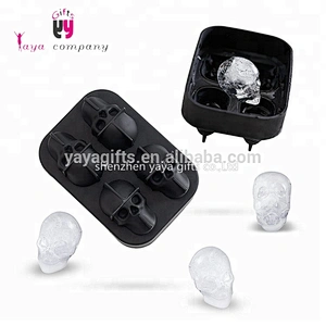 4pcs BPA Free 3D Skull Ball Silicone Ice Cube Tray With Lid