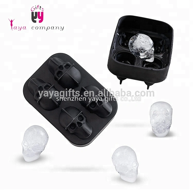 4pcs BPA Free 3D Skull Ball Silicone Ice Cube Tray With Lid