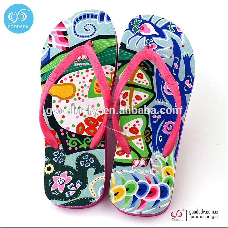 Promotional new design color printing men flip flops beach fashion slippers