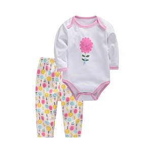 Baby romper girl Cotton long sleeve flower bodysuit baby 2 pieces Clothing wholesale set