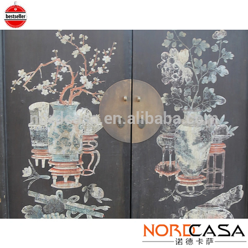 Antique design Chinese style hand painted solid wood two doors wardrobe