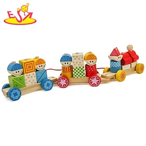 New popular children wooden pull along train for education W05C096