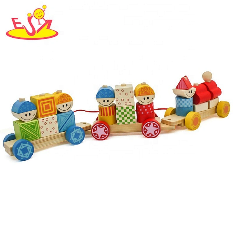 New popular children wooden pull along train for education W05C096