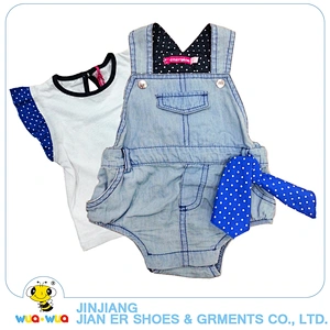 China supplier girl short t-shirt set kids denim overalls