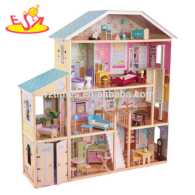 Wholesale beautiful baby wooden dollhouse toy 34 furniture pieces baby wooden doll house toy W06A217