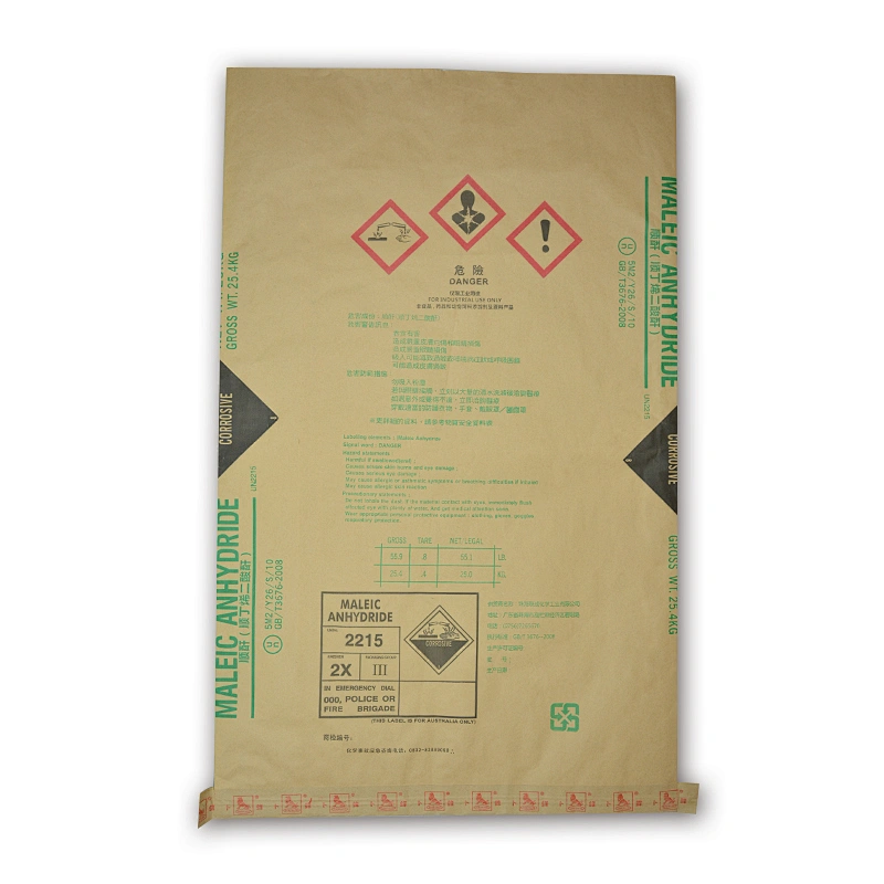 kraft paper chemical resistant bag with lining for maleic anhydride 50kg