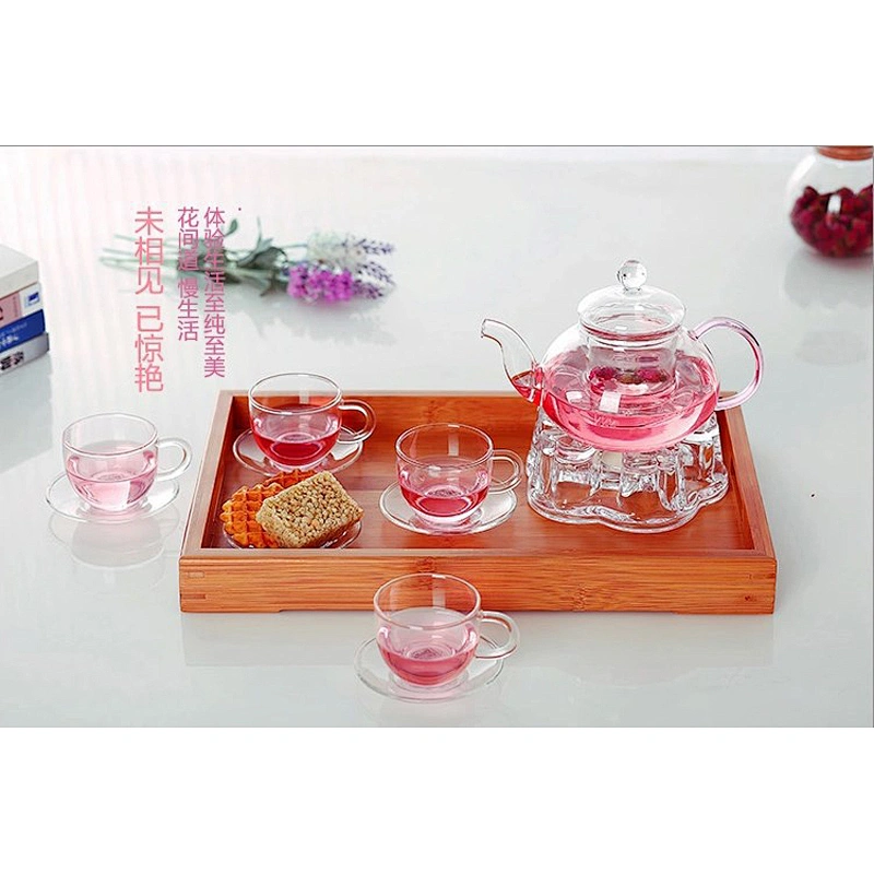 Heat Resistant Glass Drinking Tea Set High Borosilicate Tea Cup Pot Set Customized Logo Gift for Mother's Day