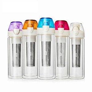 Double wall travel cup with PVC sealed cover and stainless strainer 260ml for trip