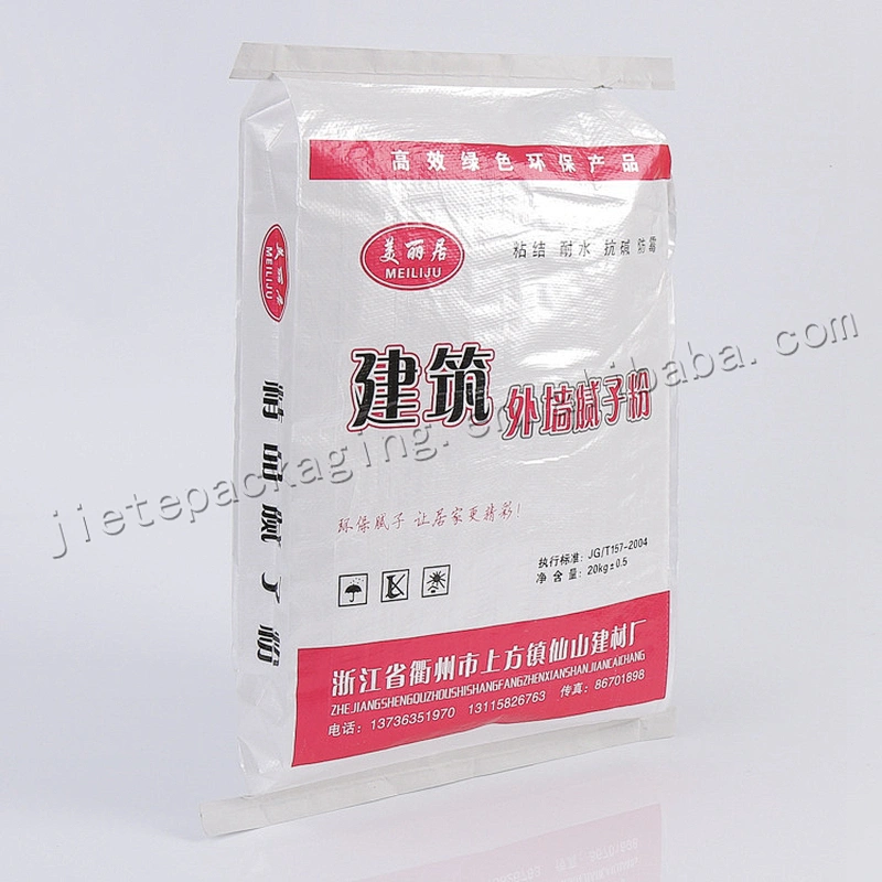 Construction use pearl film laminated 20kg pp woven cement bag for interior wall putty,dry mortar,tile adhesive