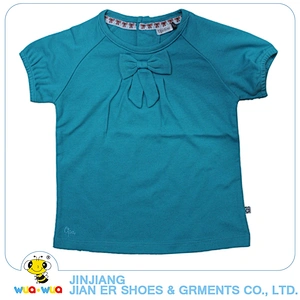 100%cotton breathable summer short sleeve baby girls t-shirt with bowknot